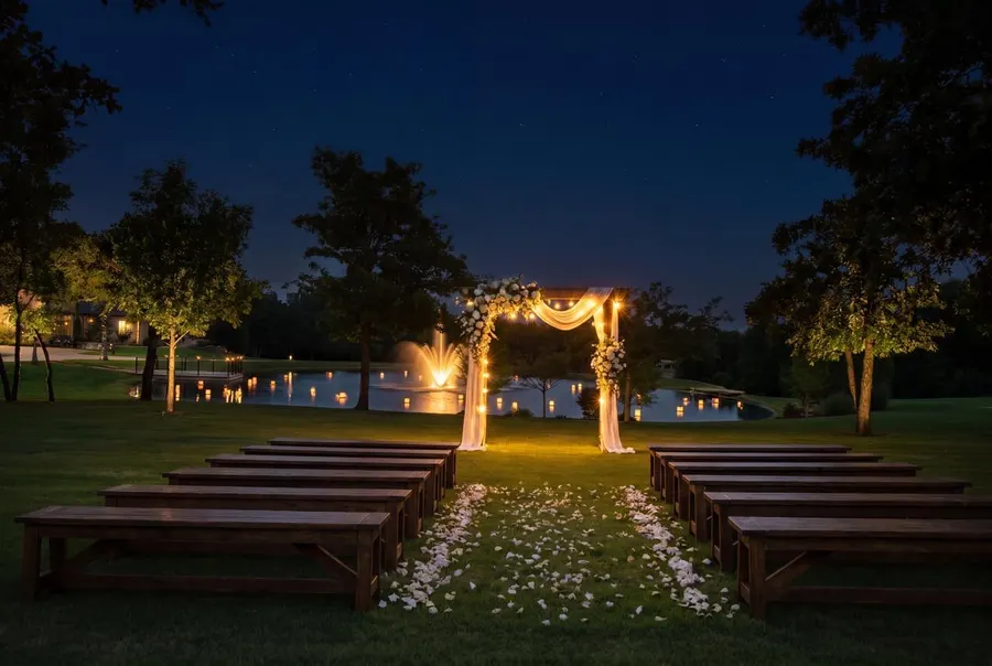 Pond ceremony at night at 36 Acres